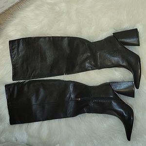 Massimo Matteo Mestico black leather over the knee boots chunk heel size 9M NEW…